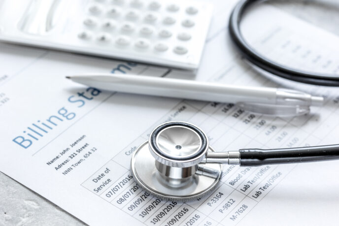 Billing statement for medical service in doctor's office background